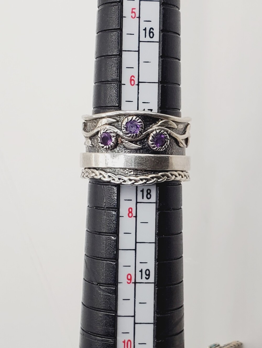 Genuine Amethyst 925 Sterling Silver Fidget Spinner Braided Band Leaf Ring - Picture 5 of 11